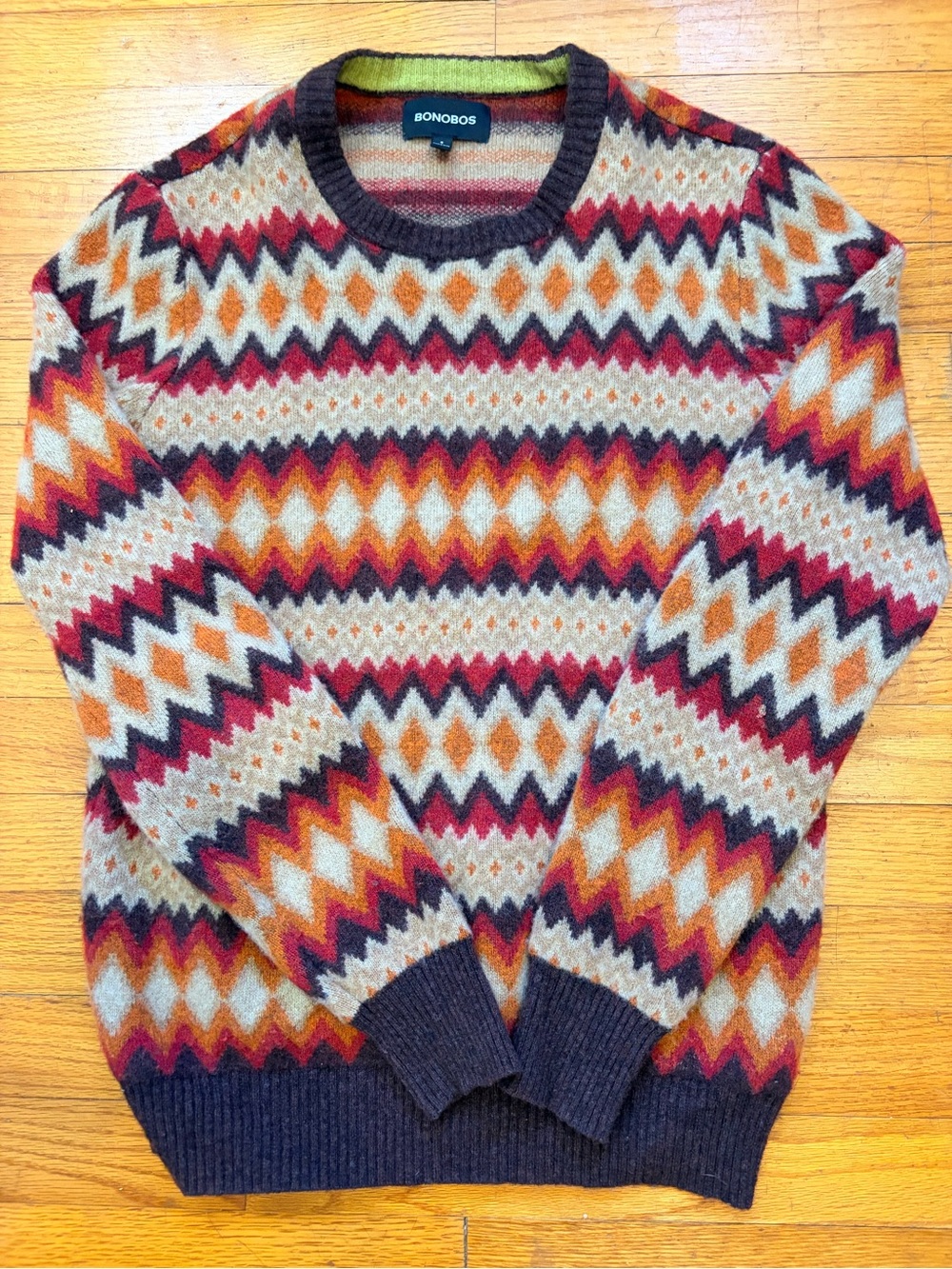 Bonobos Crewneck Wool Fair Isle Men’s Sweater Sz S Nordic Ski Cozy Fall Preppy